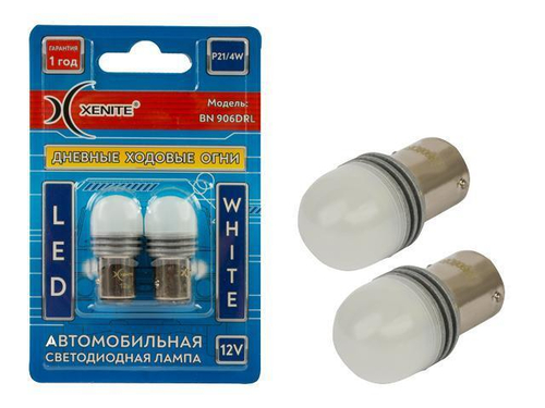Лампа светодиодная 12V 21/4W металлический цоколь 2-конт. белый BN906DRL 2 шт. блистер Xenite