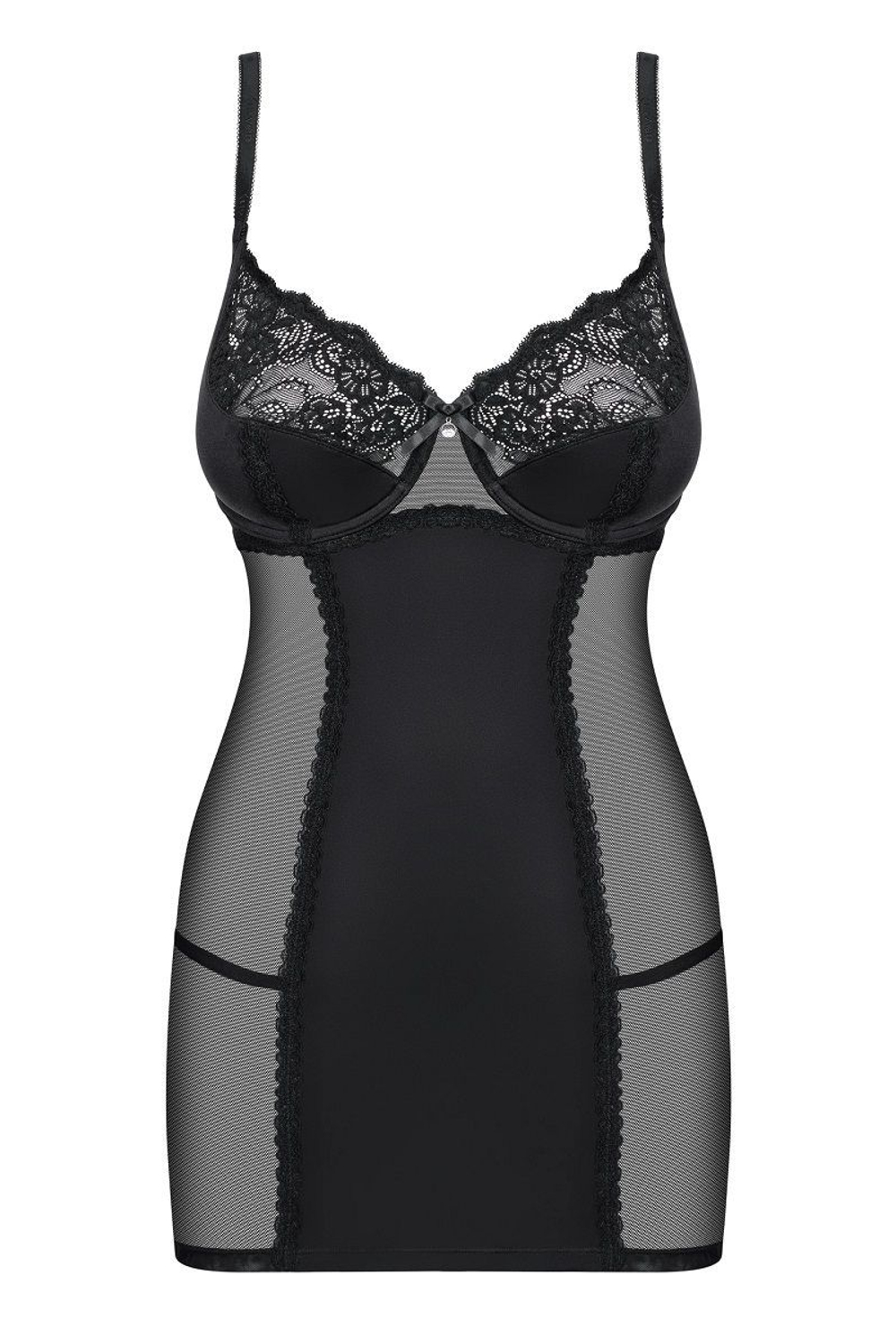 Облегающая сорочка Amallie с полупрозрачными вставками (Размер: XXL) (Цвет: черный)