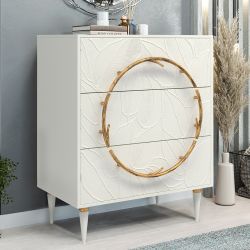 Комод Арт Колор leaves Классик Голд с 3 ящиками Белый опал