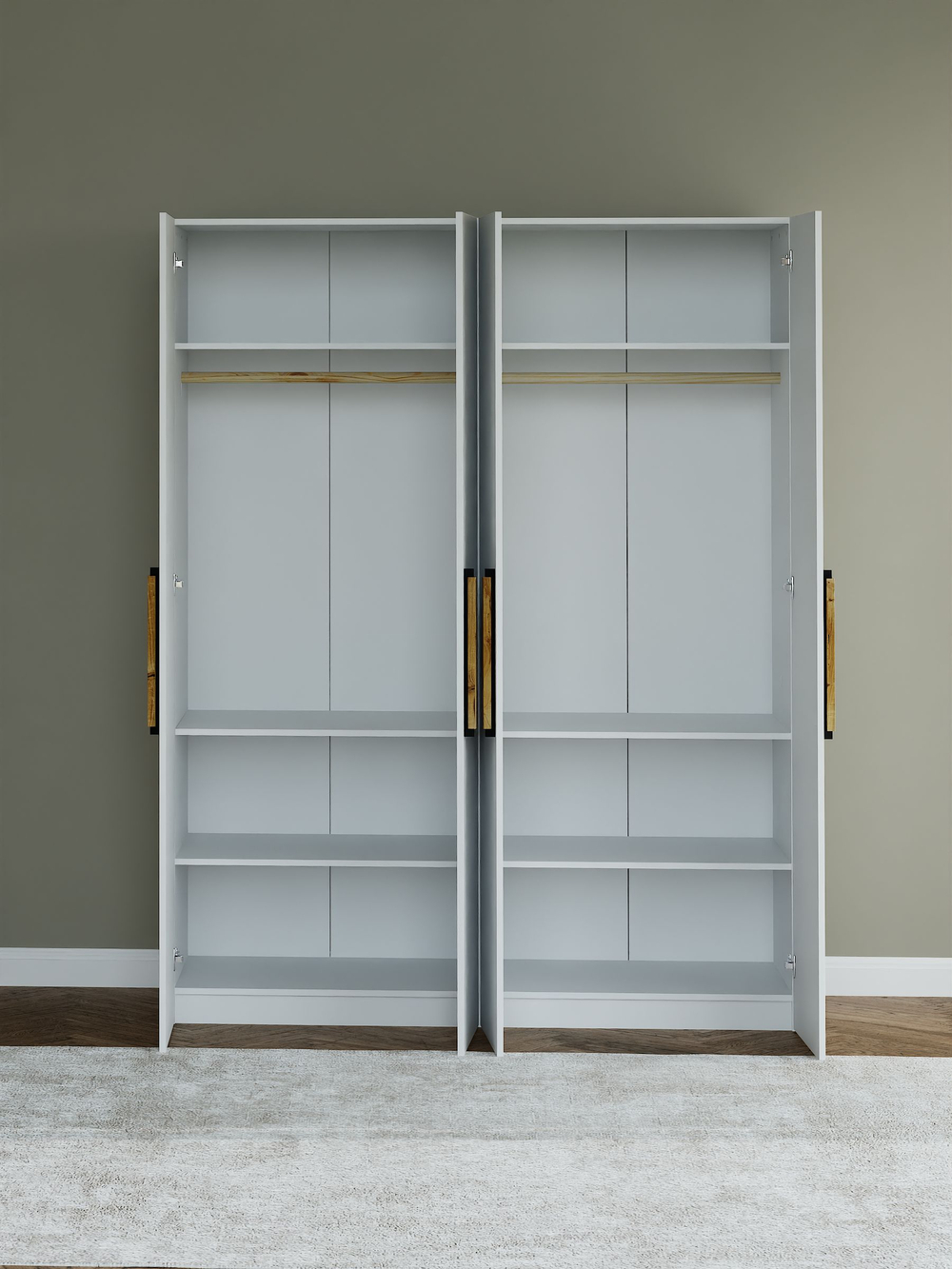 Шкаф распашной, 161х50х208, Дарни, с дубовыми ручками, четырехдверный, Dipriz