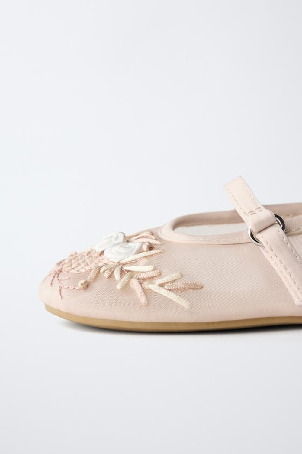 ZARA БАЛЕТКИ ИЗ ОРГАНЗЫ С ЦВЕТОЧНОЙ ВЫШИВКОЙ, РОЗОВЫЙ