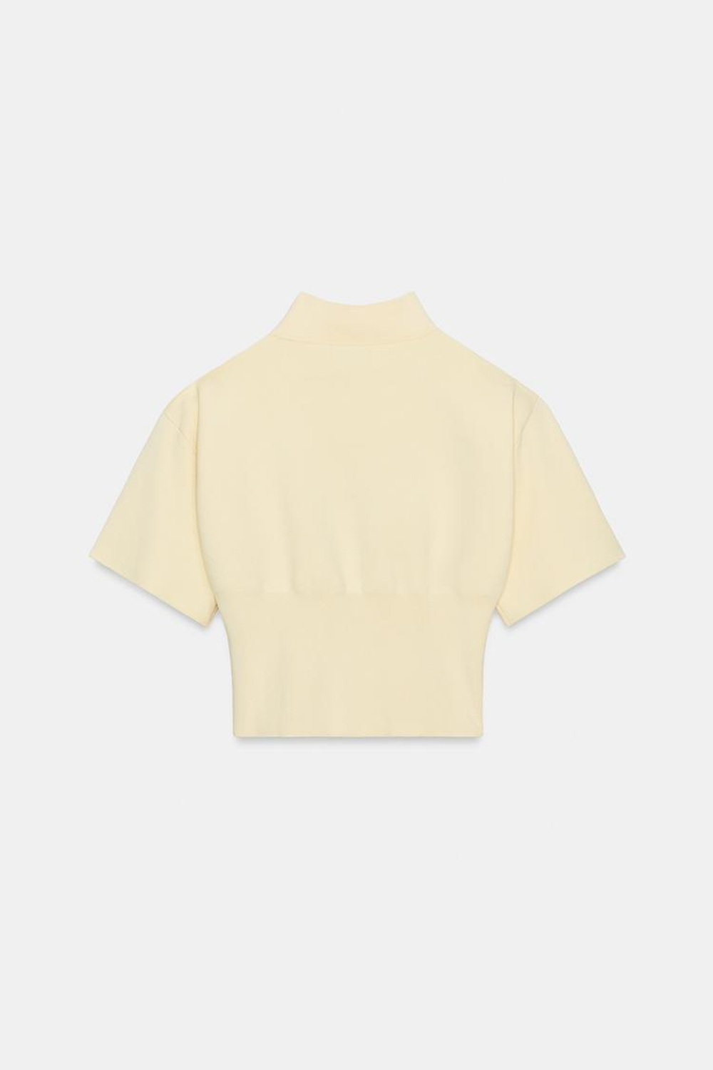 ZARA ВЯЗАНЫЙ ДЖЕМПЕР С КОРОТКИМ РУКАВОМ И ПОДПЛЕЧНИКАМИ, ЦВЕТ СЛИВОЧНОГО МАСЛА