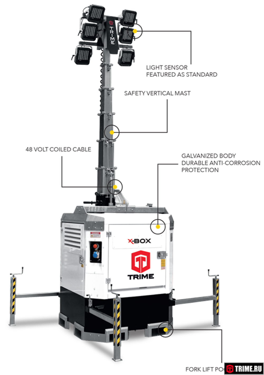 Осветительная вышка TRIME X-Box 6x160W 48V LED дизельная - [8.5 м / Kubota]