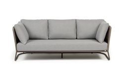 "Багамы" диван 3-местный плетеный из роупа, каркас алюминий бежево-серый (RAL7006) муар, роуп серо-коричневый 23мм, ткань светло-серая