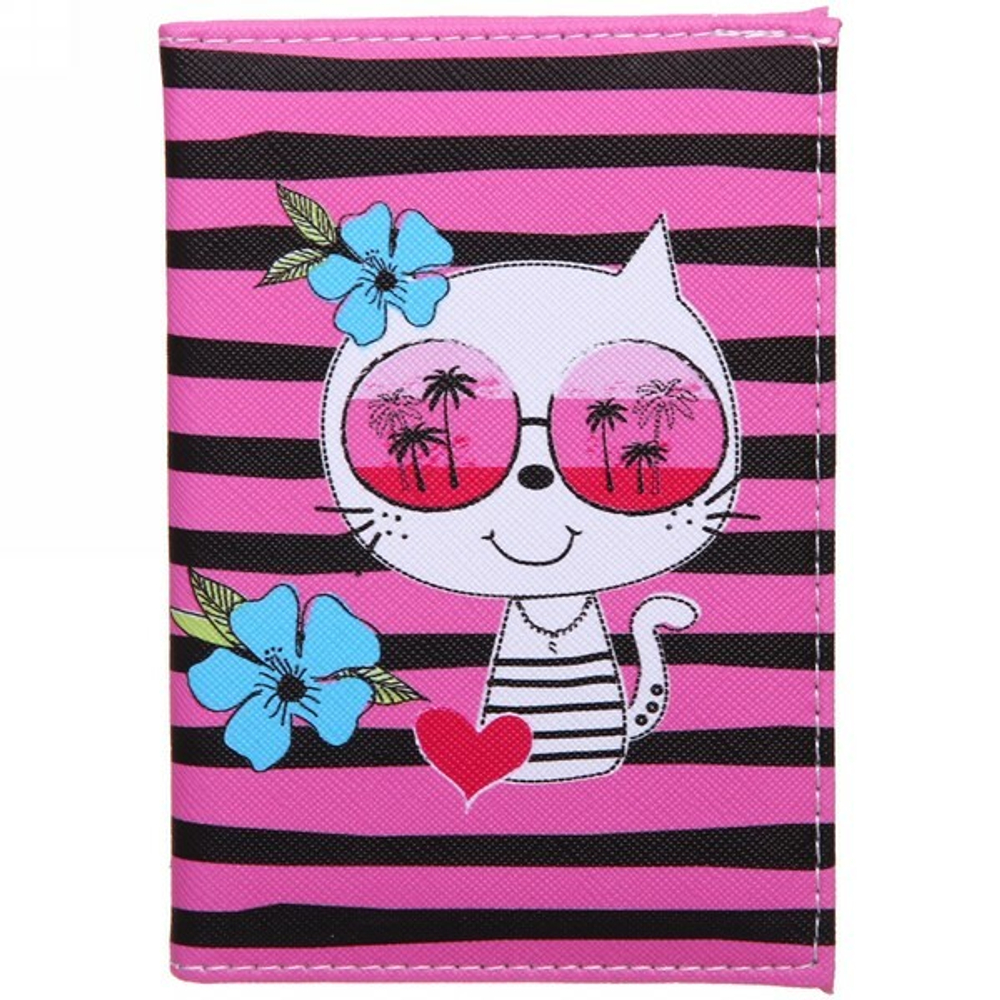 Обложка на паспорт «Travel», Котик в отпуске, 9,5*13см