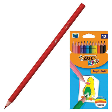 Карандаши цветные BIC "Tropicolors", 12 цветов, пластиковые, заточенные, европодвес, 8325666