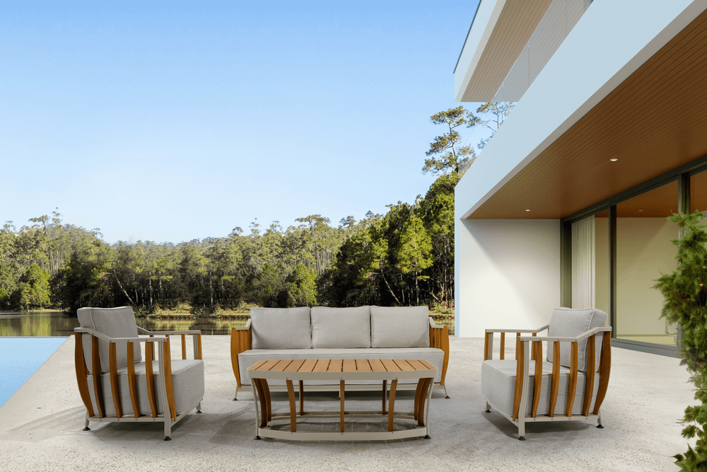 Комплект Storm Seating Set. Диван + 2 Кресла + Стол. Алюминий, ироко. Поставка 45 дней.