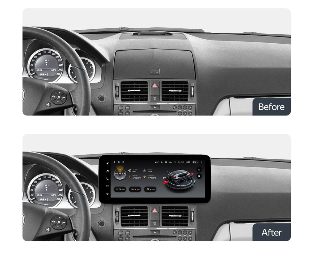 Магнитола для Mercedes-Benz C W204 2007-2011 (взамен бардачка) - Teyes LUX ONE 360 монитор 12.3" 2K QLED на Android 10, 6/128Гб, CarPlay, 4G SIM-слот, 4 камеры в комплекте