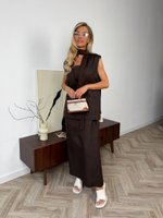 Комплект из платья на бретелях и жилета изо льна