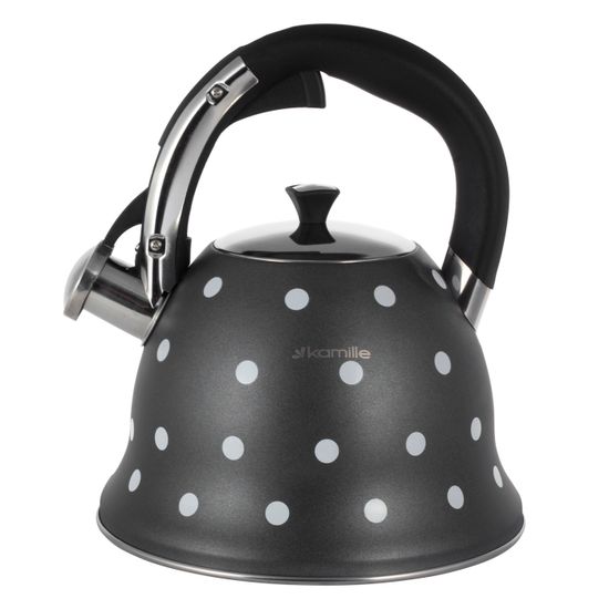 Чайник 2,5 л. из нержавеющей стали со свистком Kamille KM-1099 с рисунком "горошек"