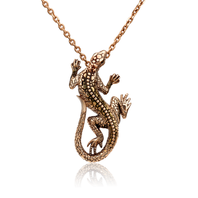 Подвеска «Ящерица» из красного золота с эмалью