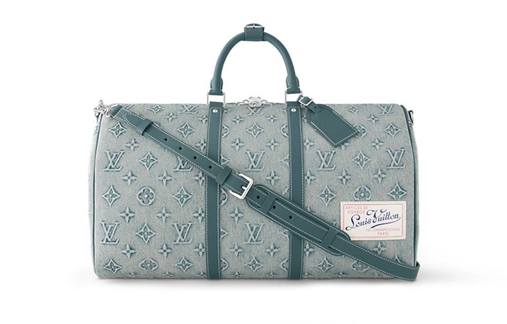 LOUIS VUITTON Keepall Bandouliere 50 Monogram Washed Denim Coated Canvas