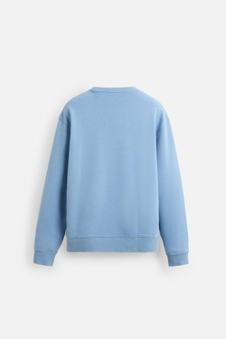 ZARA ТОЛСТОВКА С ЭФФЕКТОМ ПОТЕРТОСТИ С КРУГЛЫМ ВЫРЕЗОМ, ЛИНЯЛЫЙ СИНИЙ