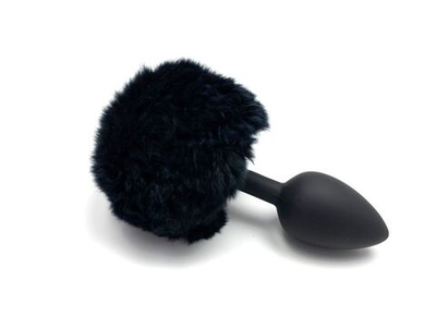 Черная анальная пробка с пушистым хвостиком зайки (Цвет: черный)
