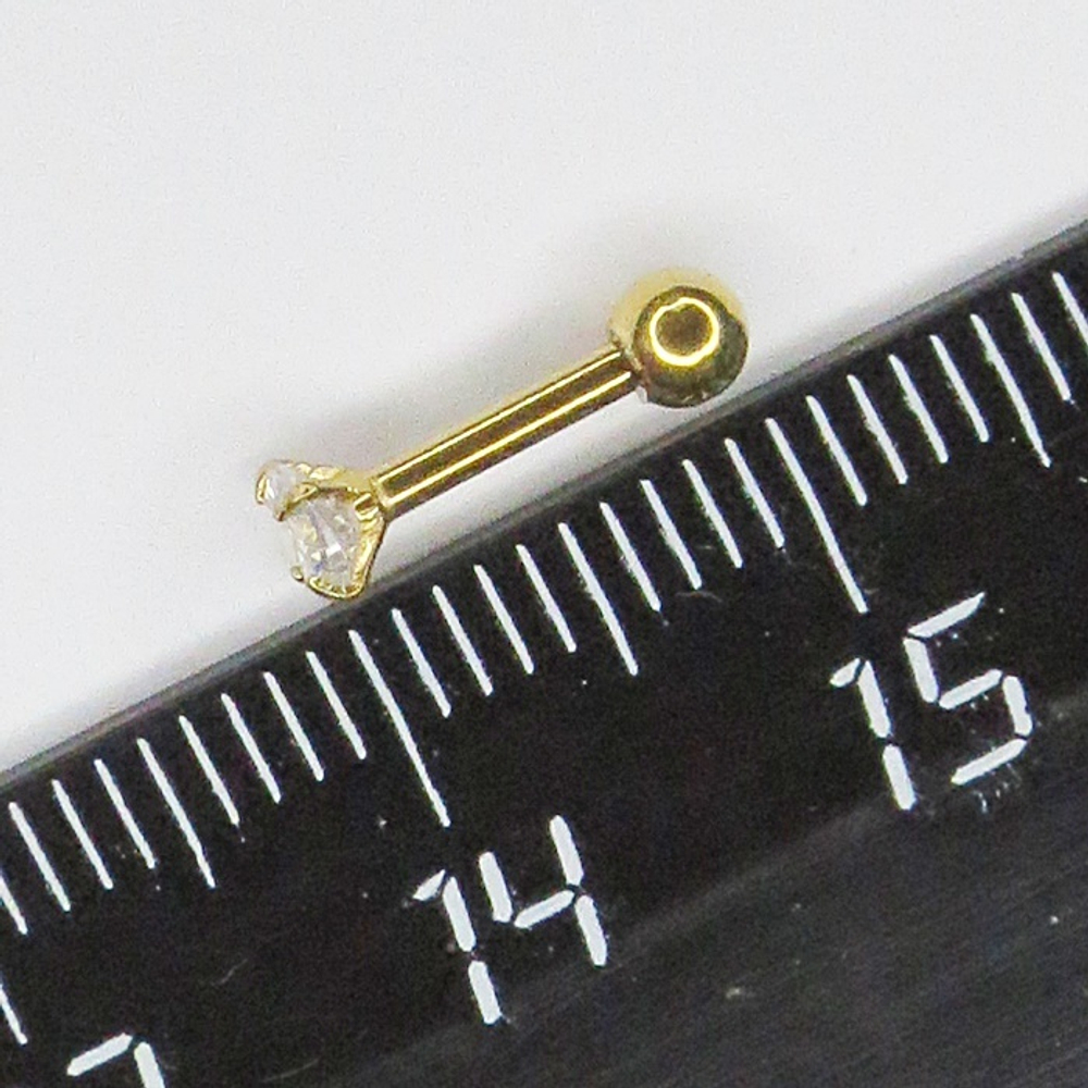 Микроштанга ( 6мм) для пирсинга уха с белым кристаллом 3 мм. Медицинская сталь. 1 шт.
