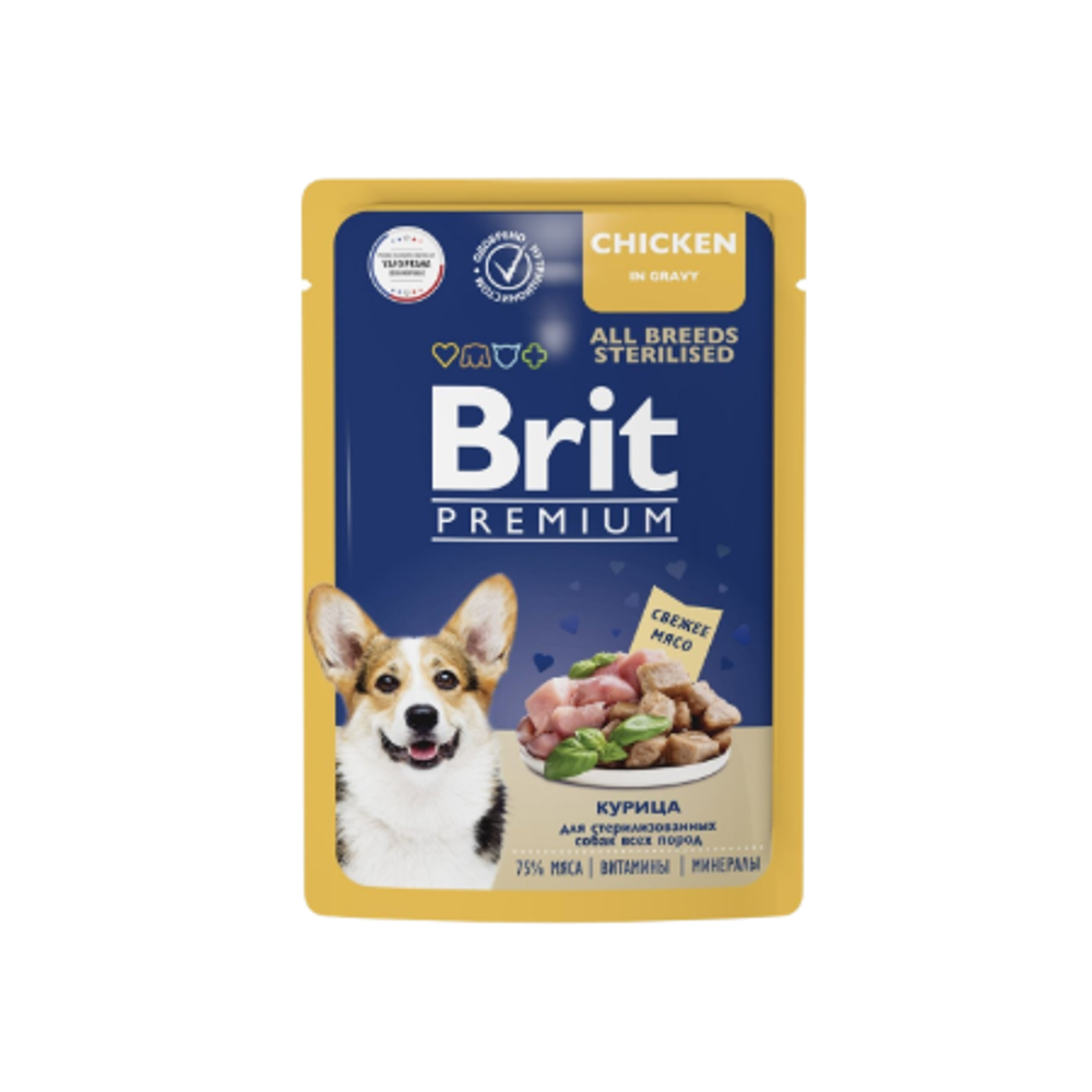 Влажный корм BRIT PREMIUM для взрослых стерилизованных собак всех пород, курица в соусе, 85г