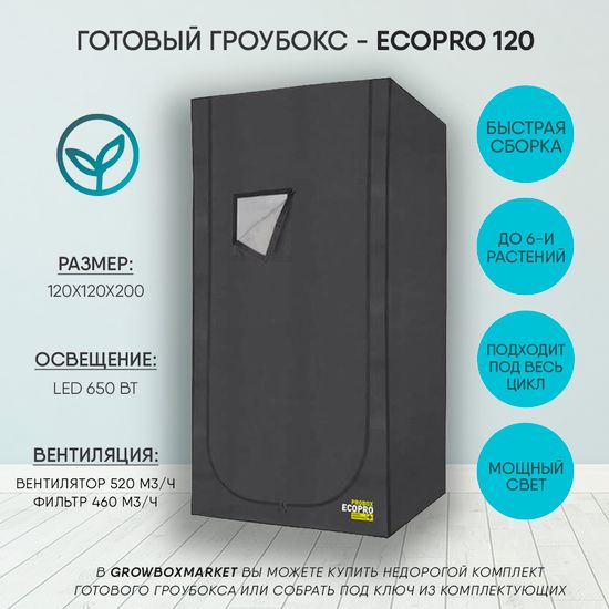 Готовый гроубокс Garden Highpro Ecopro 120x120x200, Led 650 Вт