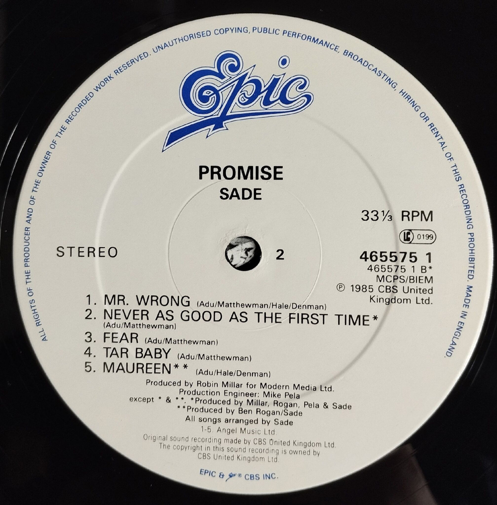 Винтажная виниловая пластинка LP Sade Promise (UK 1987)
