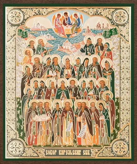 Икона "Собор Карельских святых" 10х12 на МДФ-6