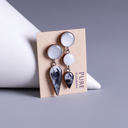 Серьги - Капель Асимметрия Мини - Мрамор