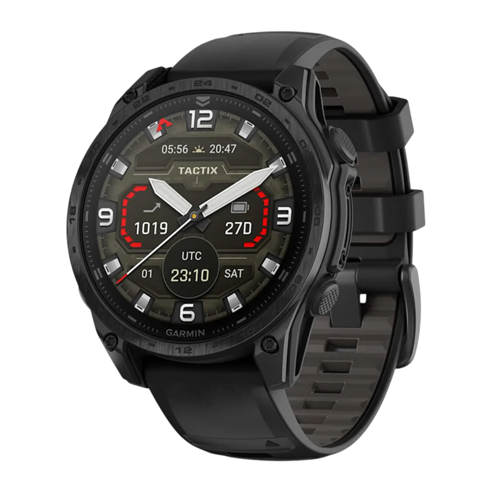 Спортивные часы Garmin tactix 8, 47 мм, AMOLED, силиконовый ремешок цвета чёрный/«серая галька» Безель из титана, AMOLED-дисплей с сапфировым стеклом. Ремешок с классической застёжкой — на запястье обхватом 125–208 мм