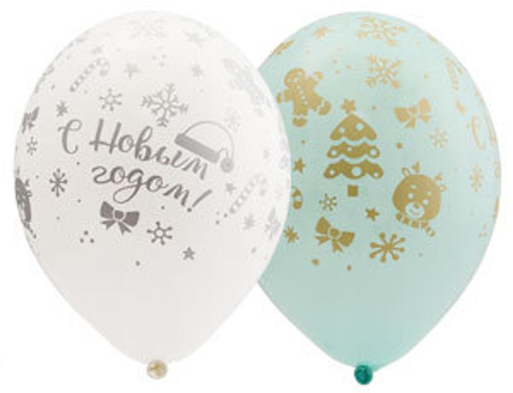 Шар (14''/36 см) Шелкография НГ Снежинки Пряники 25 шт.