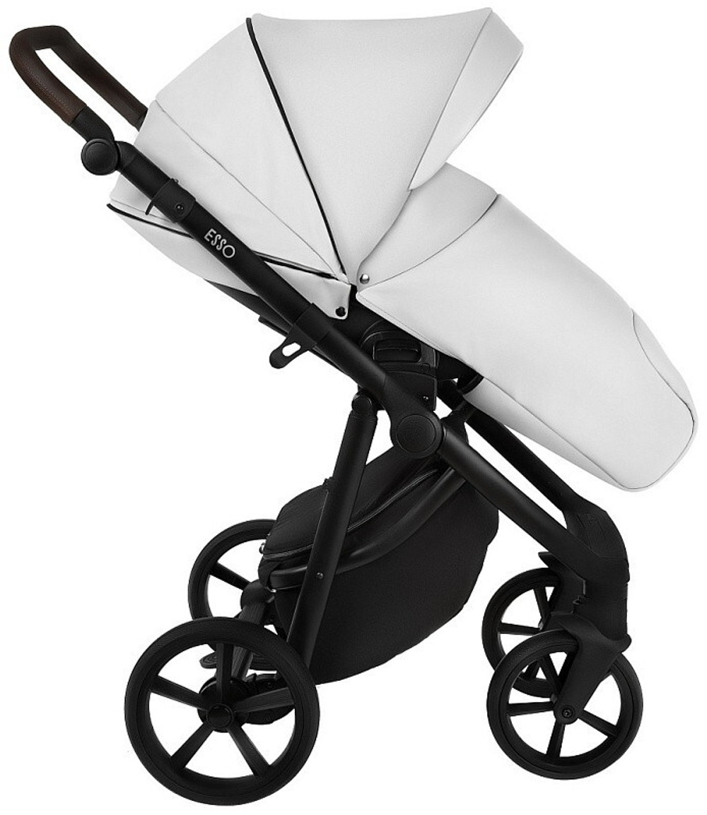 Детская коляска Roan Esso 2025 Кожа 2 в 1 ESSK/215/1 White/Black/руч.Тем.коричневый