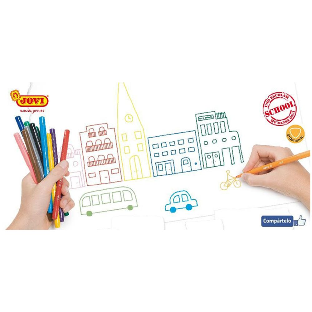 Фломастеры JOVI (Испания), 12 цветов, трехгранные, смываемые, вентилируемый колпачок, 1612