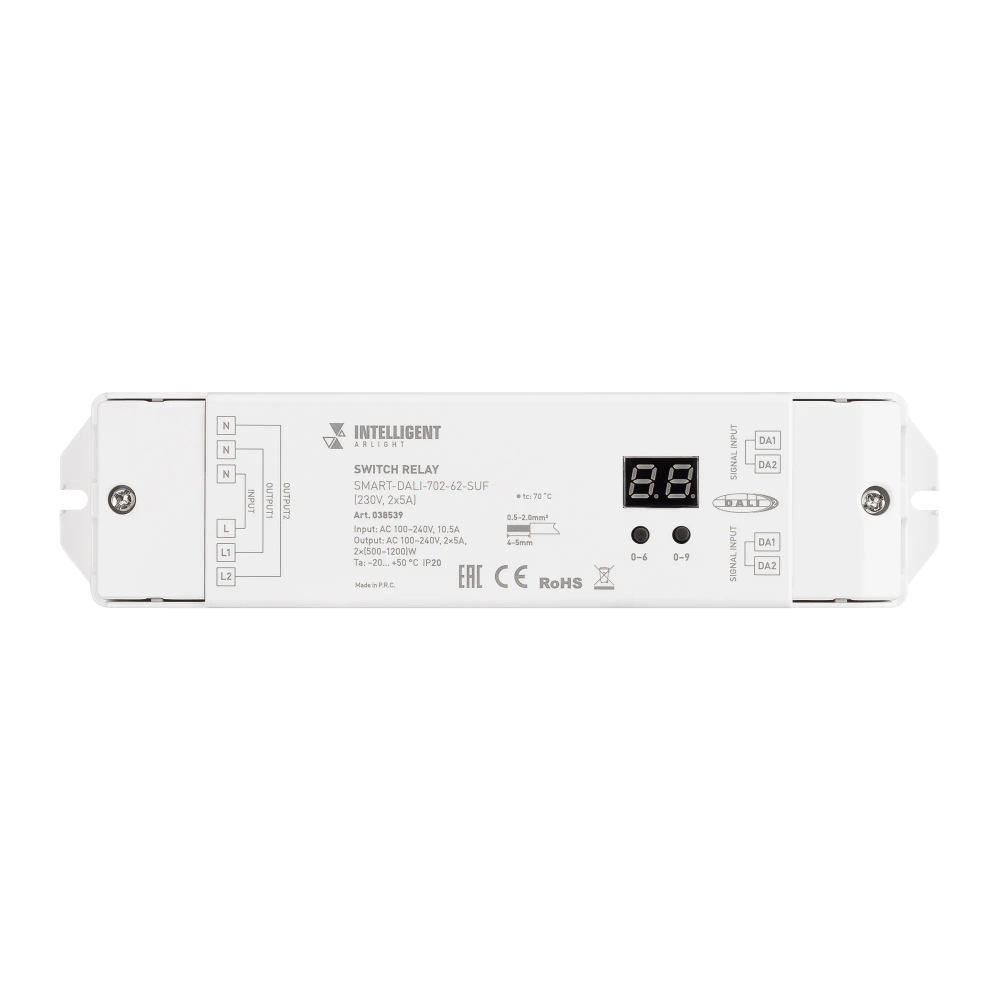 INTELLIGENT ARLIGHT Релейный модуль SMART-DALI-702-62-SUF (230V, 2x5A) (IARL, IP20 Пластик, 5 лет) 038539
