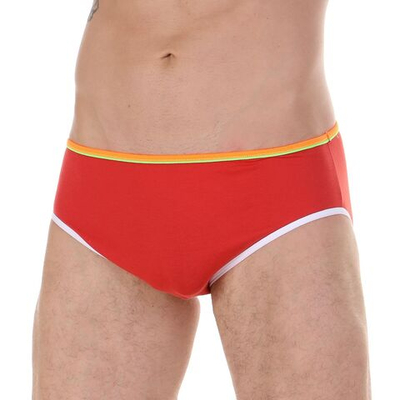 Красные мужские трусы-брифы с цветной каймой (Размер: L) (Цвет: красный)