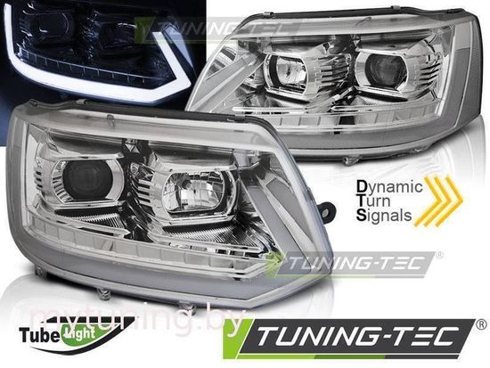 Передние фары Tube Light для Volkswagen T5 (10-15) Dynamic Chrome T6 Look