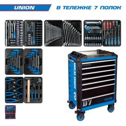 KING TONY (9SQ31-000MR) Набор инструментов "UNION" в синей тележке, 173 предмета