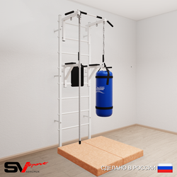 Шведская стенка Sv Sport усиленная 6707 (Турник стандарт/Брусья/Канат/Цепь/Мешок 30кг/Мат 1м)