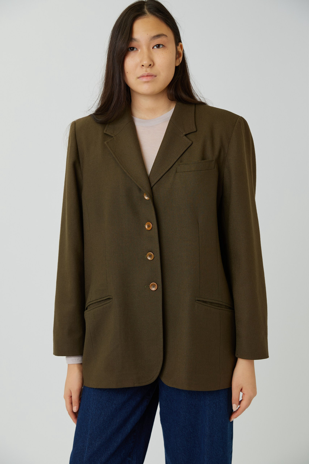 Объёмный винтажный жакет хаки