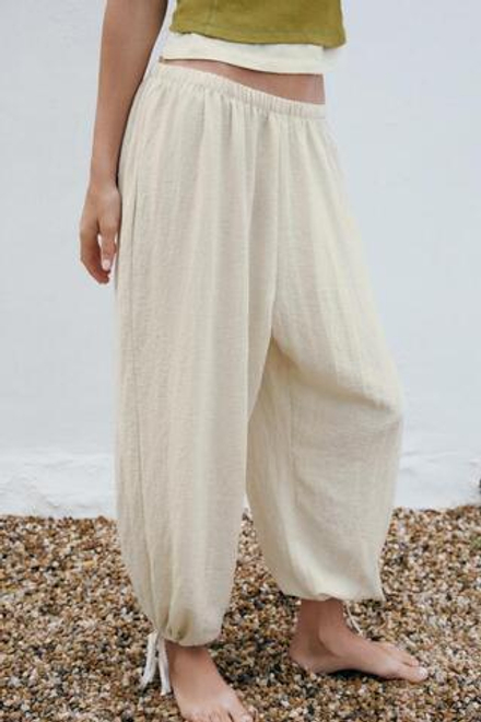 ZARA БРЮКИ-БАЛЛОНЫ С РЕГУЛИРУЕМЫМ НИЗОМ, БЕЖЕВЫЙ
