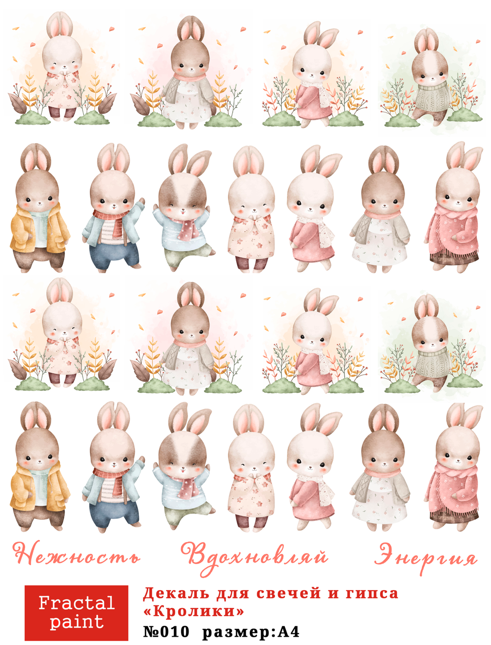 Трансфер переводной - декаль для свечей и гипса кролики 010