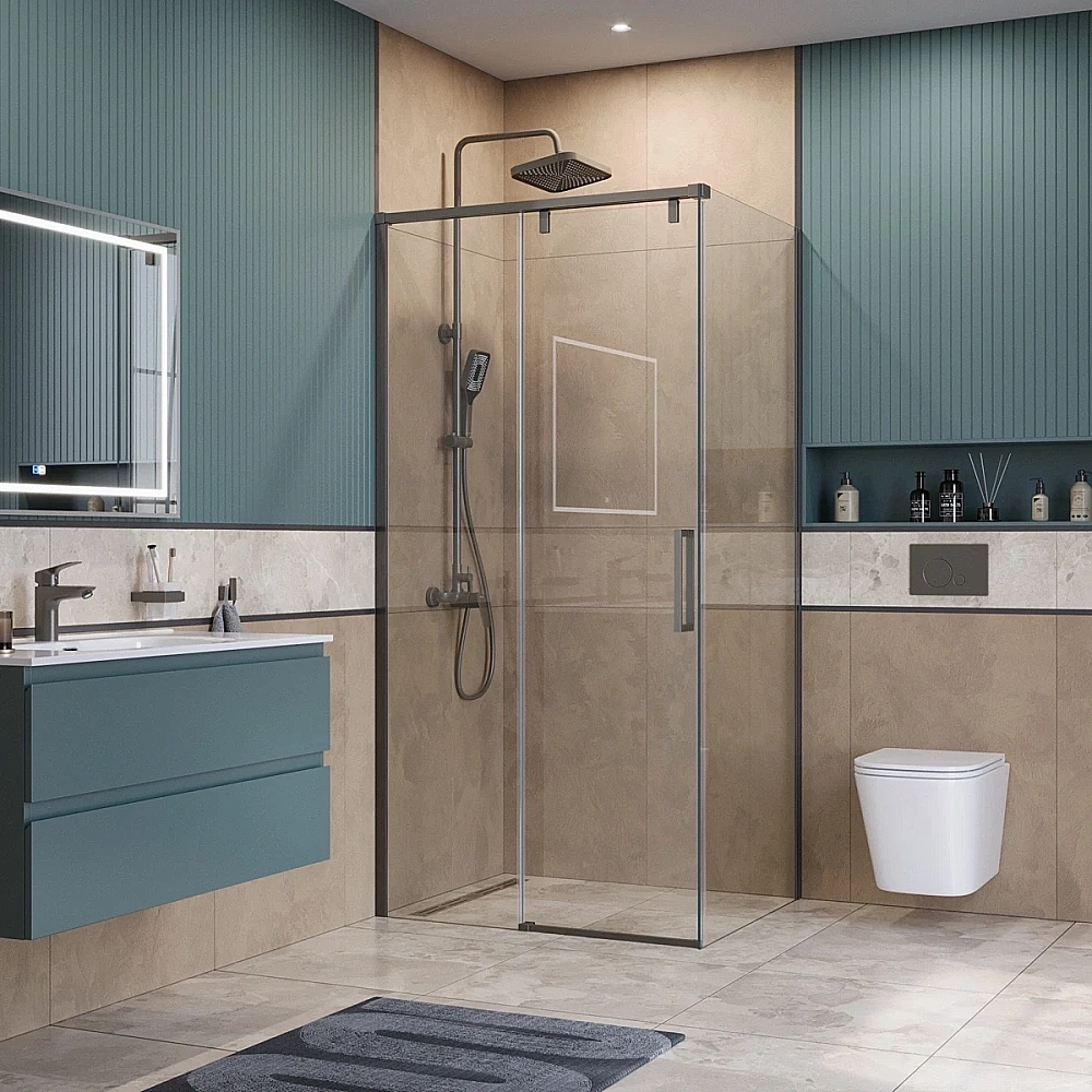 Душевой уголок BelBagno SOFT_CLOSE-1-AH-1 100х90 стекло прозрачное/профиль оружейная сталь