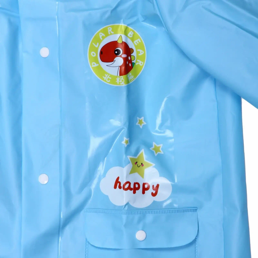 Дождевик-плащ детский «Рокки-Динозаврик» с капюшоном, рукава на резинке, цвет голубой, размер L(68*50см) ДоброСад
