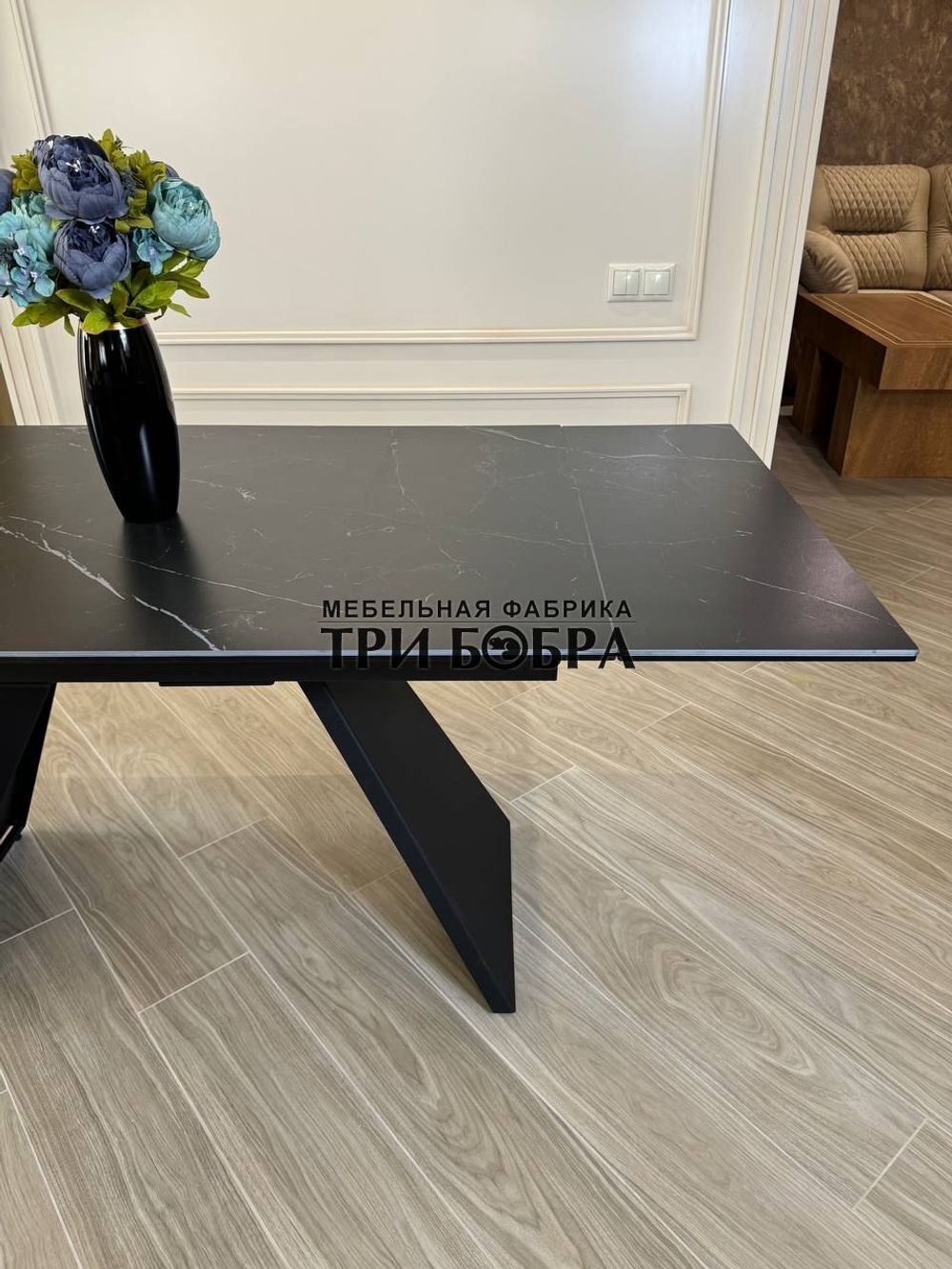 Кухонный раскладной стол "Хилтон", черный мрамор
