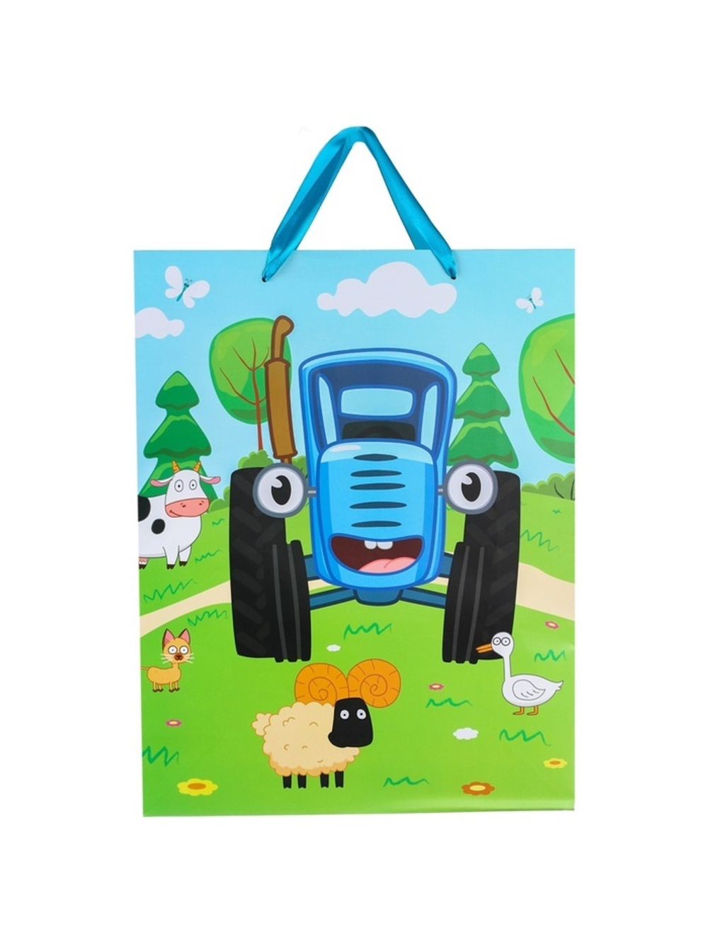 Пакет ламинированный вертикальный 31 х 40 х 11,5 см. "По полям" Синий трактор