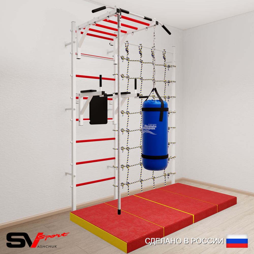Шведская стенка Sv Sport 54050 (Турник рукоход/Брусья/Канат/Цепь/Мешок 15кг/Мат 2м/Канатный лаз)