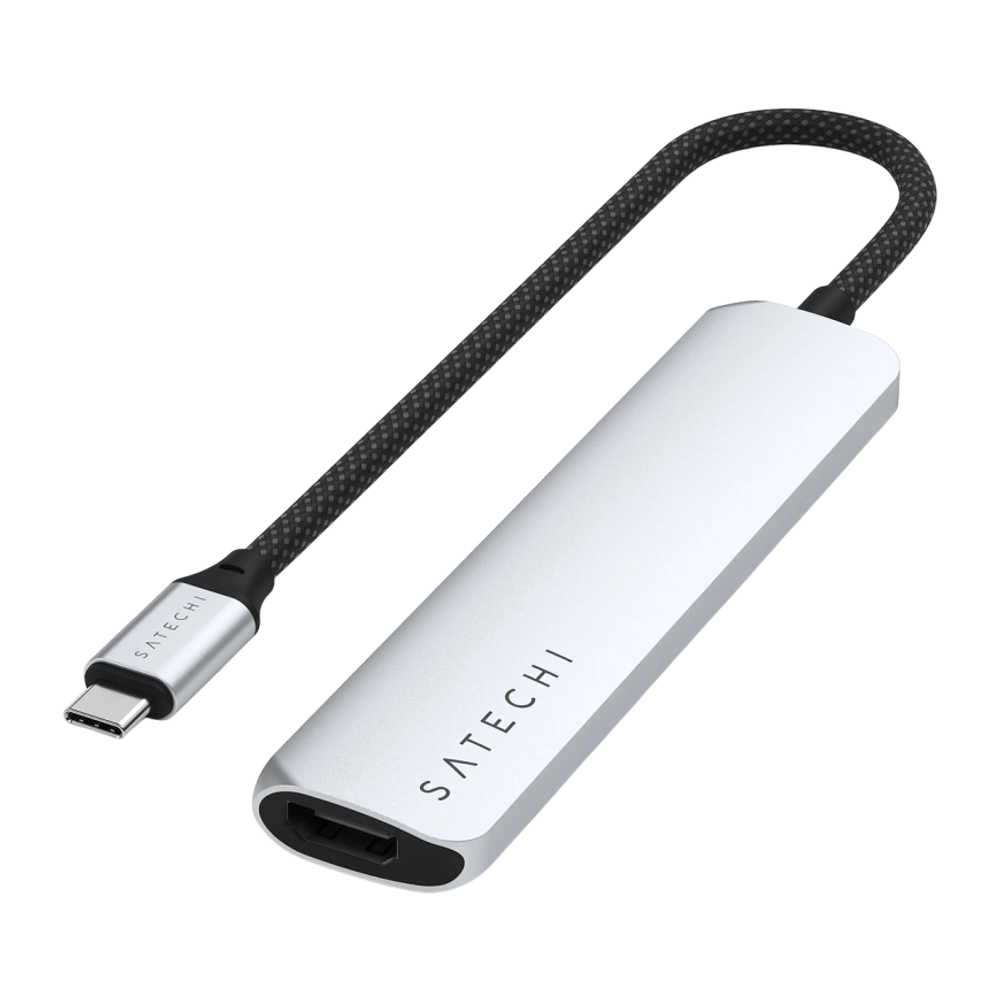 USB-Хаб Satechi Slim Multiport (USB-C) (ST-P6S) Подключение: встроенный кабель USB-C 3.2 Gen 2 с оплёткой. Порты: USB-C (PD 100 Вт), USB-A 3.2 Gen 2, USB-A 2.0, microSD UHS-I, SD UHS-I, HDMI (до 4K 60 Гц). Есть LED-индикация