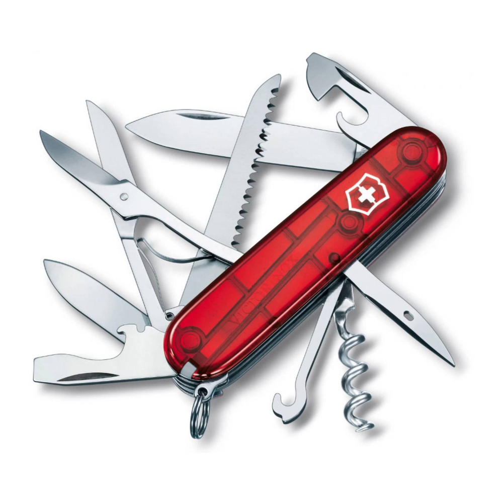 Нож перочинный Victorinox Huntsman (1.3713.T) 91мм 15функц. красный полупрозрачный карт.коробка