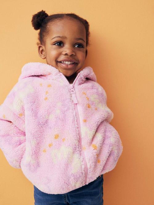 Куртка флисовая с капюшоном на молнии для девочки Next 921-411, Розовый