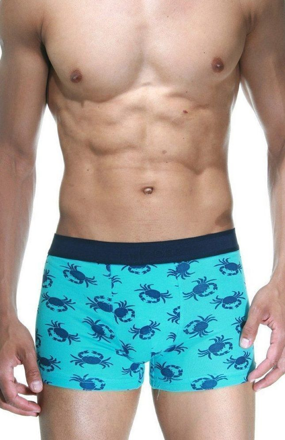 Бирюзовые трусы-боксеры с принтом в виде крабов (Размер: XXL) (Цвет: бирюзовый)