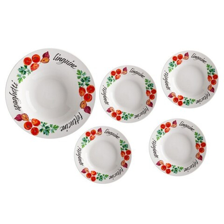 Набор фарфоровой посуды для пасты на 4 персоны Травы CD494-LF0012, 5 предметов, белый/декор