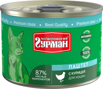 Корм консервированный для кошек Четвероногий гурман "Паштет с курицей", 190 г