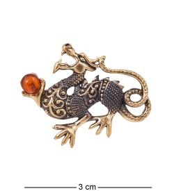 AM-3833 Брошь «Дракон Индийский» (латунь, янтарь)