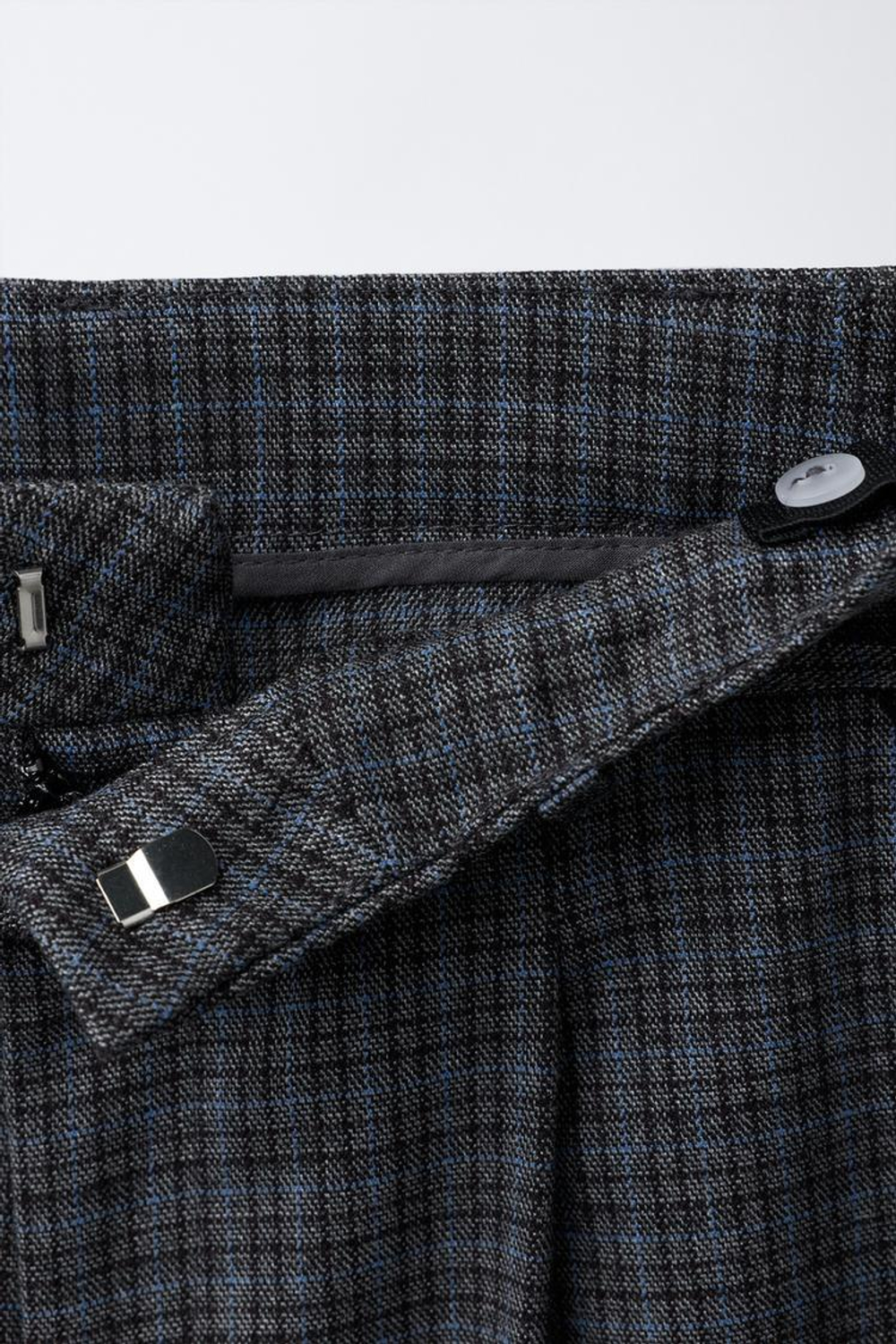 ZARA БРЮКИ В КЛЕТКУ НА ШНУРКЕ, СИНИЙ