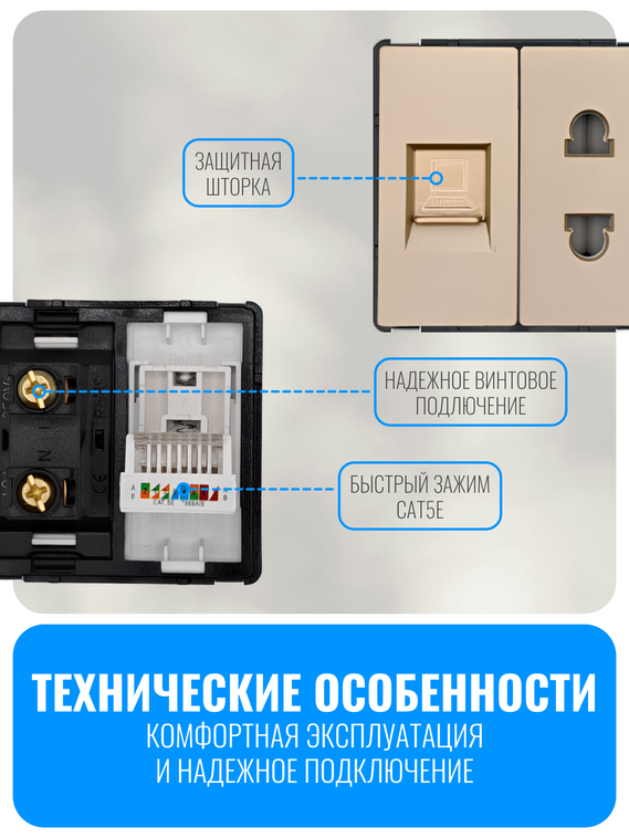 Розетка комбинированная Smart Aura для роутера 220В + RJ45 серия Classic без рамки